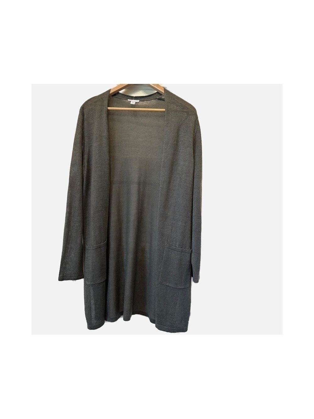 J. Jill Cardigan Sweater Petit Medium Linen Blend Gray Open Front Capsule Resort